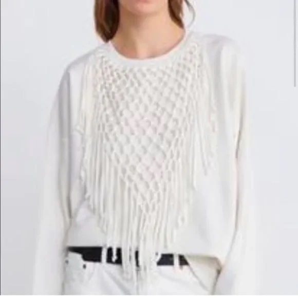 Zara Tops - ZARA Macramé Detail Sweatshirt, Size S (Oversized), EUC